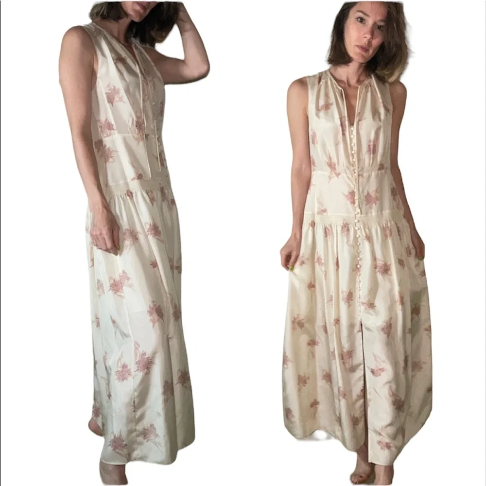 NORA FLORAL SILK SLEEVELESS A-LINE DRESS IN SUNSET COMBO - Picture 8 of 14